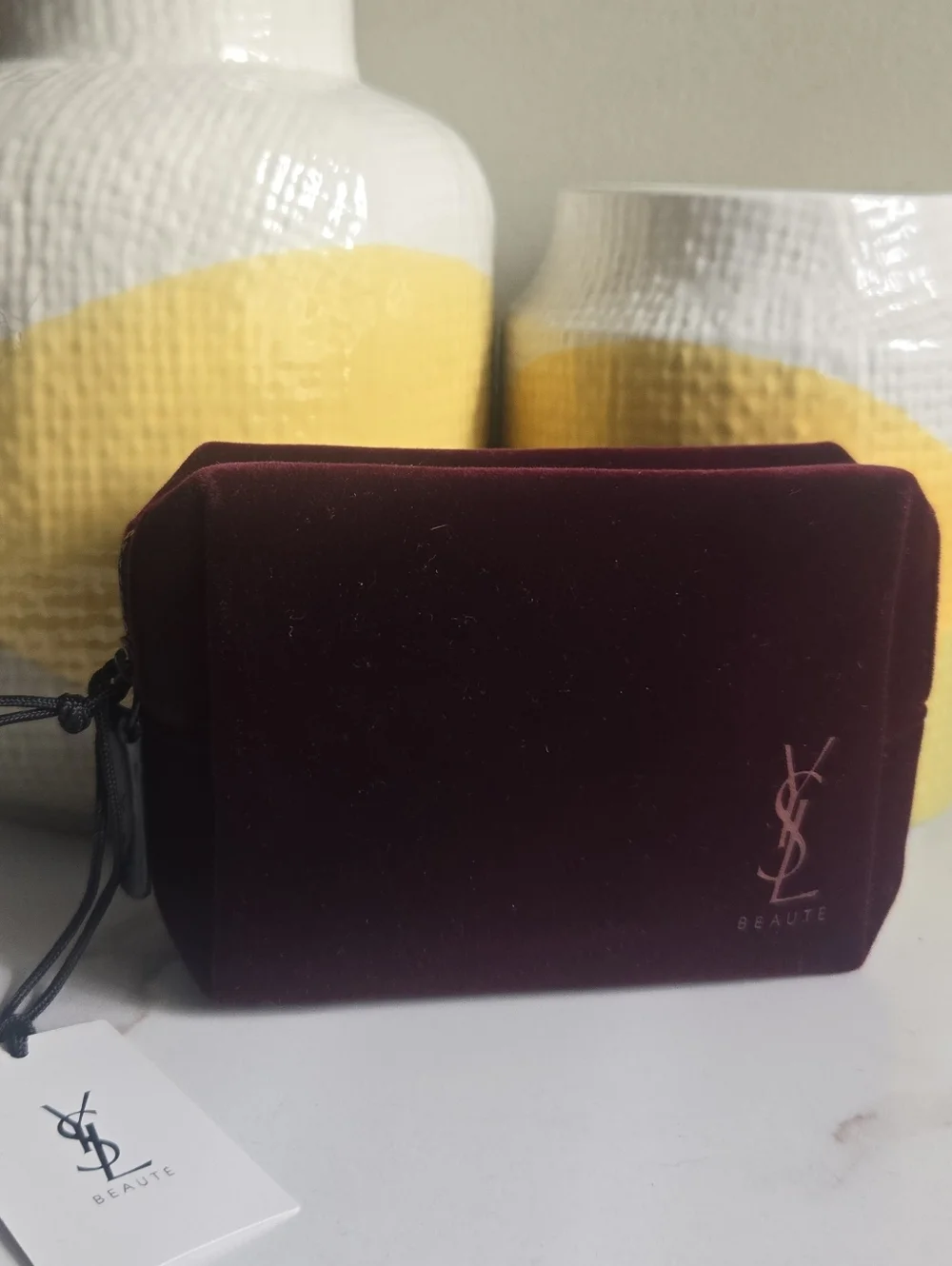 NWT Yves Saint Laurent Beauty Burgundy Velvet Toiletry Pouch